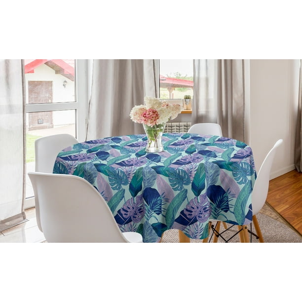 Tropical Round Tablecloth, Wild Habitat of Detailed Exotic Leaves