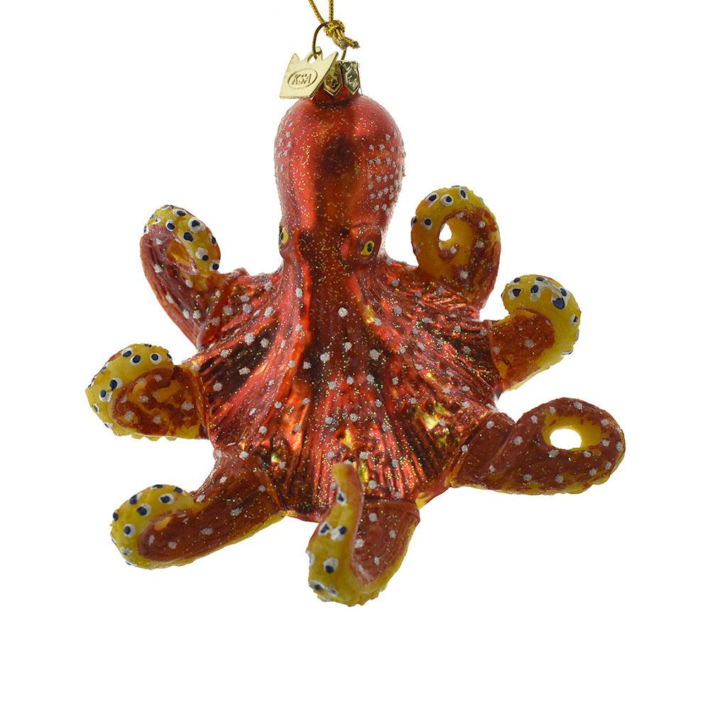 Noble Gems Glass Octopus Ornament, Red, 4Inch