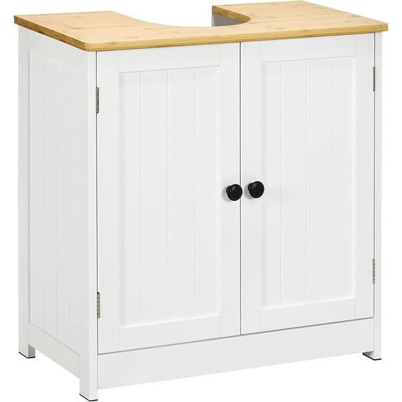 HarmonyStrings Modern Bathroom Under Sink Cabinet, Bathroom Vanity for Wall Mount Sink, Storage Cabinet with Double Doors and Adjustable Shelf, White