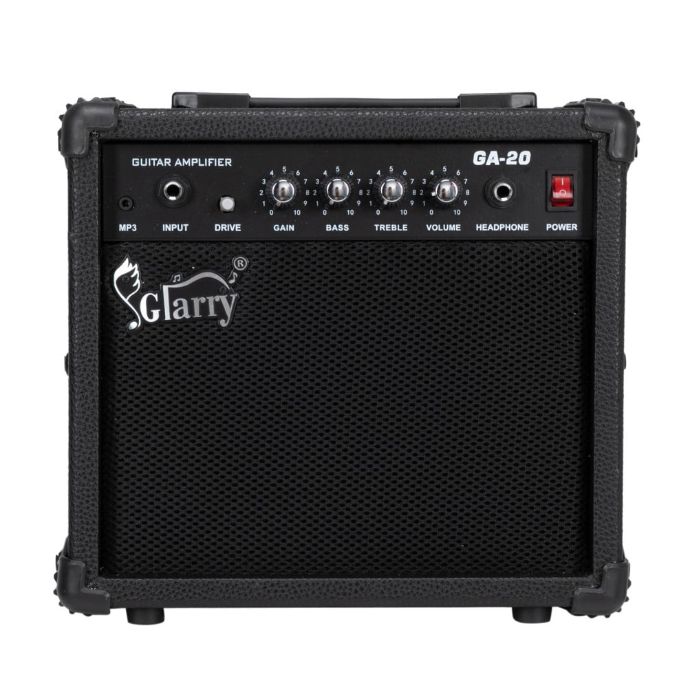 Electric Guitar Amp - 20 Watt Amplifier w/ Built-in Speaker Headphone Jack and Aux Input Includes Volume Treble Bass and Middle Controls - Black
