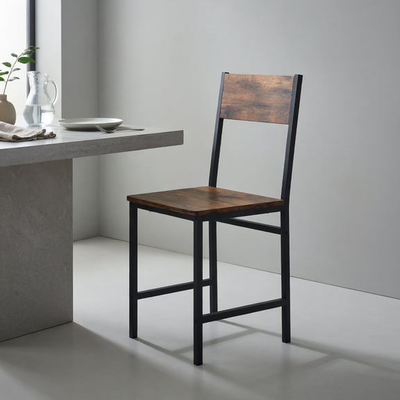 Barara King Dining Chair,Dining Room Chair,Industrial Kitchen Side Chairs Set of 2 with Metal Legs and Slanted Back-Rustic Brown