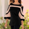 thumbnail image 2 of JGGSPWM Women Color Block Blouse Cold Shoulder Tunic Flare 3/4 Sleeve Shirts 2023 Spring Fall Tshirts Boat Neck Tees Dressy Tops Black XXL, 2 of 5