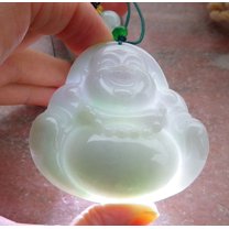 Certified Green Pela Lavender Burma 100% Natural A Jade jadeite pendant Happy Buddha God Necklace 658478 TN