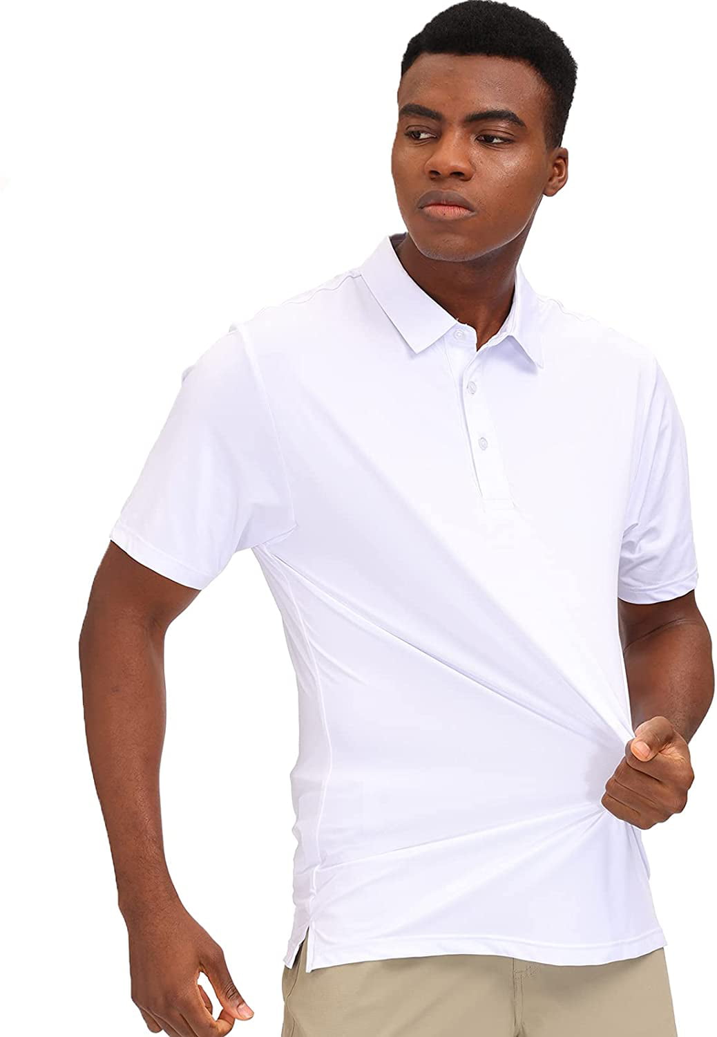 MIER Men's Golf Polo Shirt Sun Protection Outdoor Sports Shirt Moisture  Wicking,White,XL