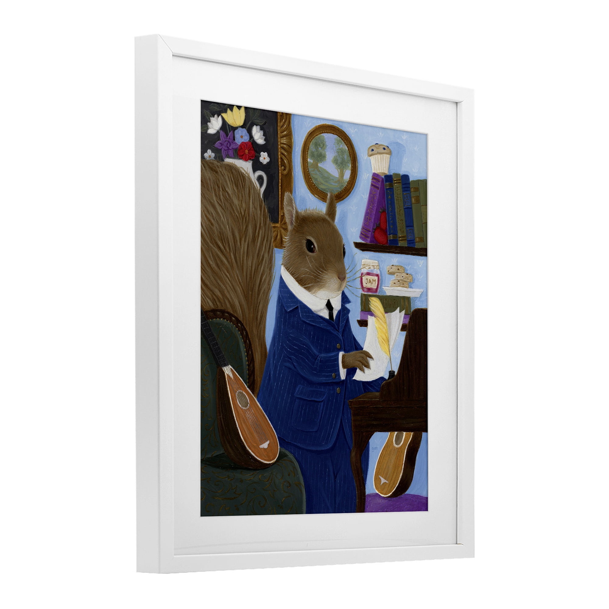 Stupell Industries Gentleman Squirrel Composing White Framed Print Under Glass, design by Gina Matarazzo