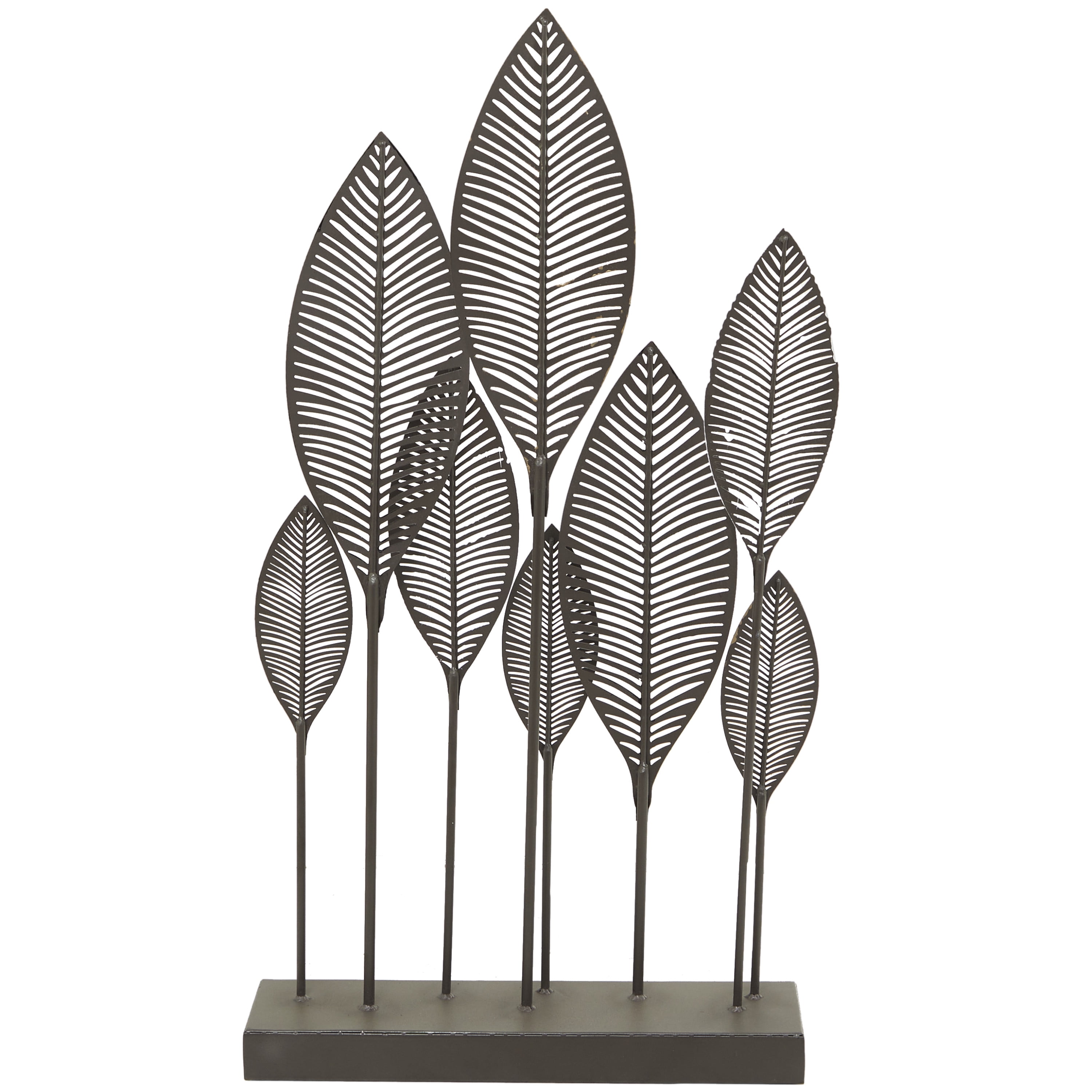 20" x 38" Bronze Metal Leaf Sculpture with Black Base, by DecMode