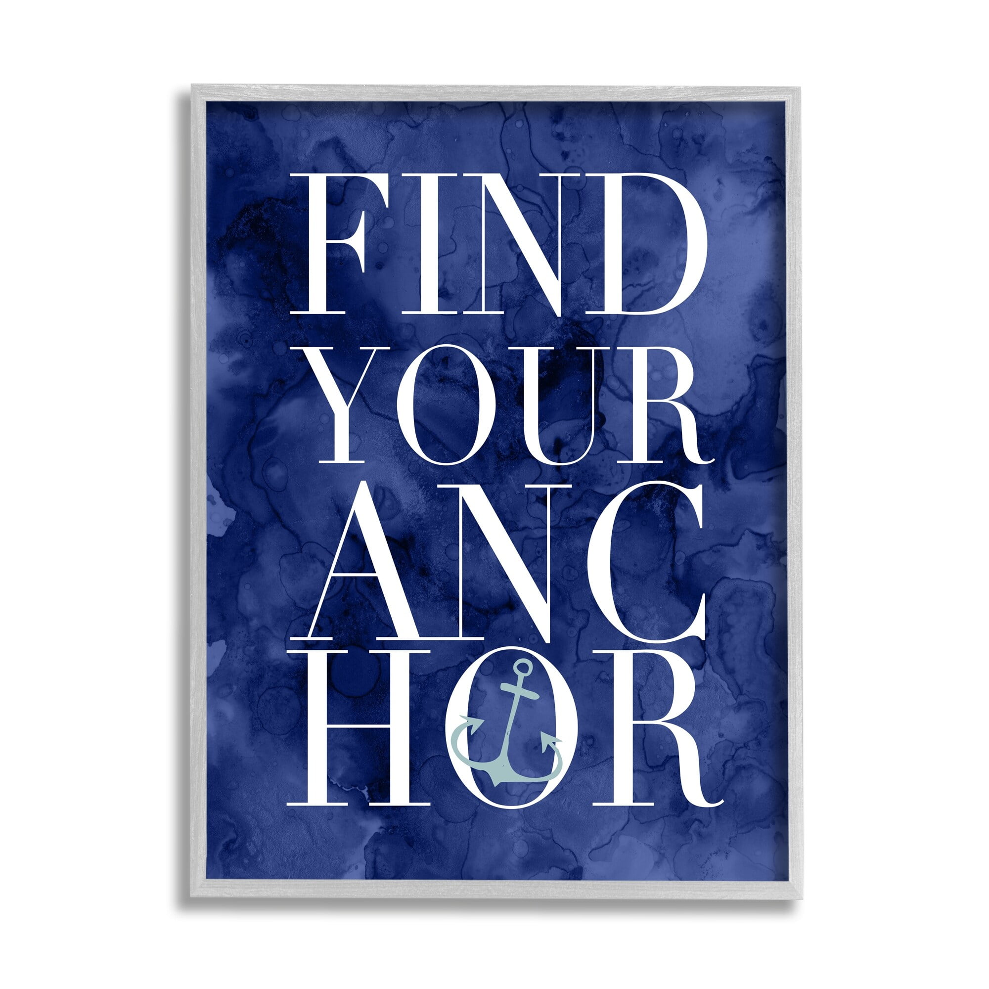 Stupell Industries Find Your Anchor Ocean Theme Anchor Text Graphic Art Gray Framed Art Print Wall Art, Design by Daphne Polselli