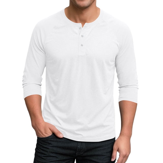 HAiming Men's 3/4 Sleeve Shirt Pullover Button Stretch T-Shirt Casual Sport Athletic Solid Color Basic Tee Tops