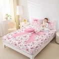 thumbnail image 5 of Feelyou Fashion Pink Bowknot Twin Sheet Sets for Girl, Spring Flower Floral Twin Fitted Sheet, Bohemian Style Flat Sheet, Breathable Home Decor, 3-Piece, 5 of 8