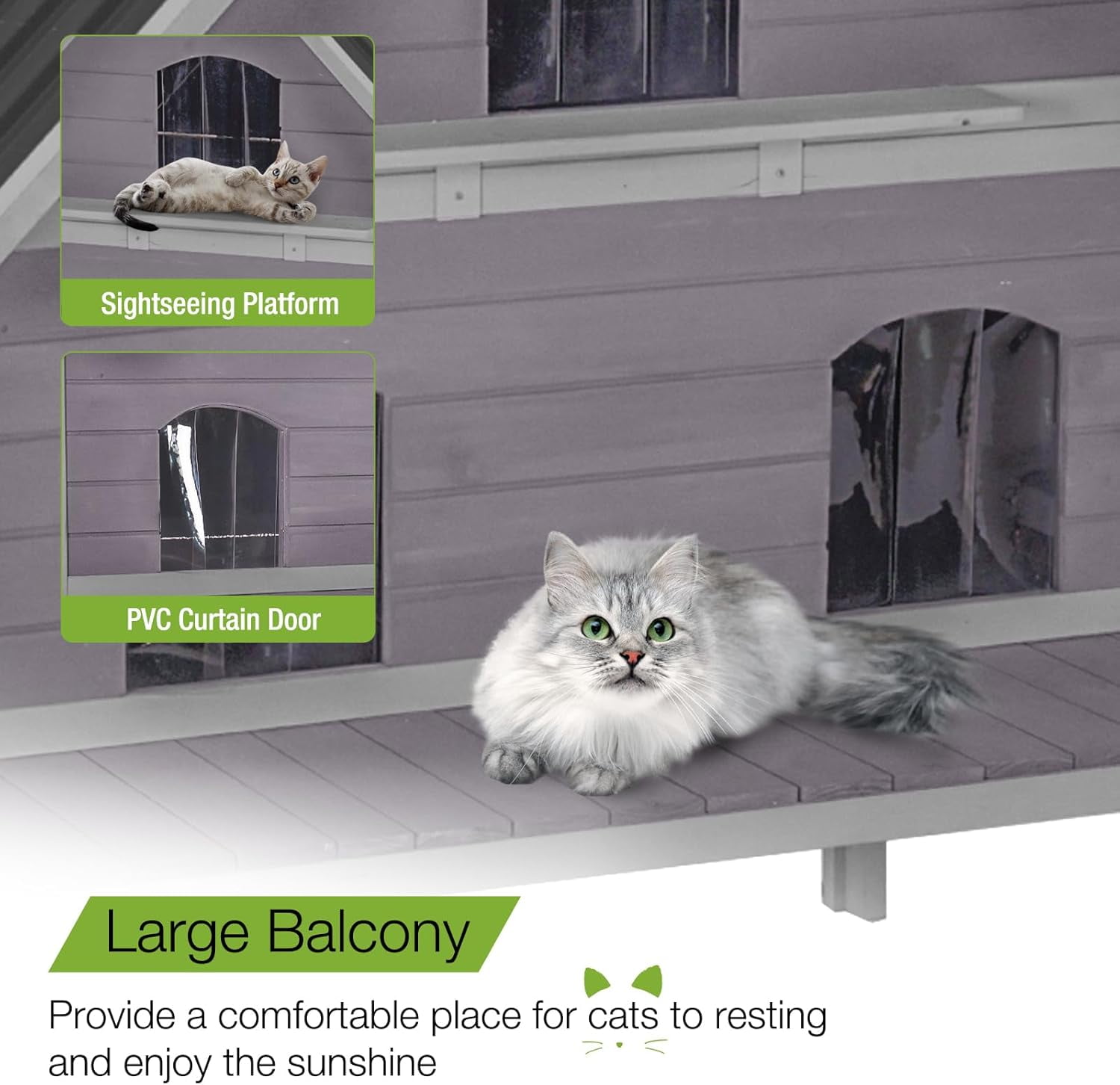 MEDEHOO Heated Cat House with Heater, Indoor/Outdoor Pet Shelter with Insulated Liner Keep Warm in Winter,Raise Legs with Large Platforms