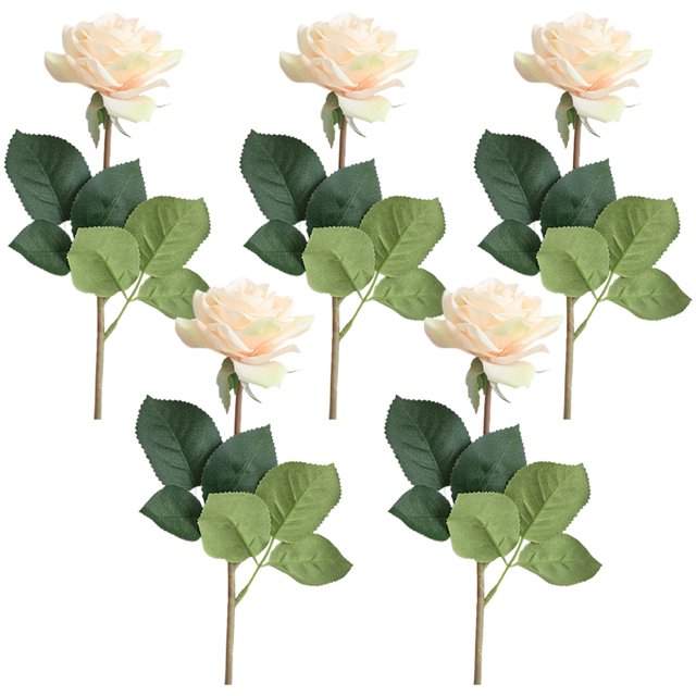 FloreceBien 5 rosas artificiales, ramo de flores artificiales de tallos largos para arreglos, bodas, fiestas, decoración del hogar y la cocina