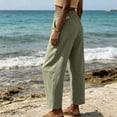 thumbnail image 7 of Summer Linen Pants for Women Wide Leg Palazzo Cotton Drawstring Casual Beach Vacation Boho Trousers with Pockets, 7 of 7