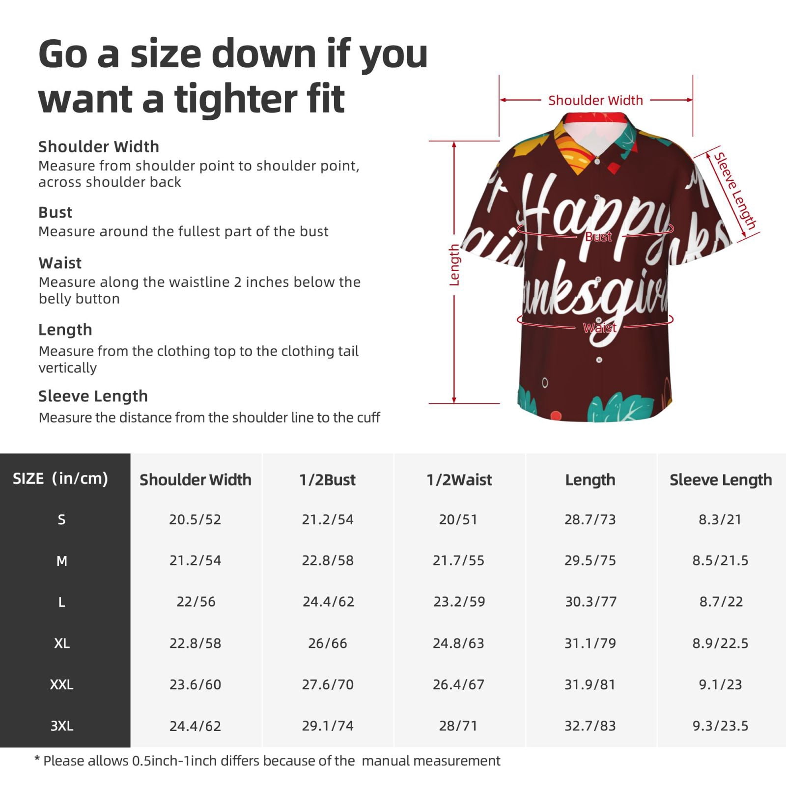 Logiee Happy Thanksgiving Print Mens Hawaiian Shirts,Loose-Fit Short Sleeve Button Down Tropical Aloha Beach Shirt,Summer Vacation Wedding Tops,Medium