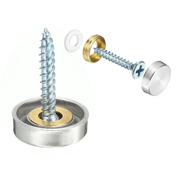 Uxcell 24 Pack Screw Covers Caps, 201 Stainless Steel Mirror Screws, 16mm Dia, Silver
