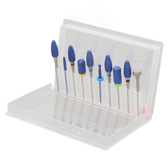 Brocas de Perforación de Arte de Umas, Superficie Rugosa 10pcs Unas de Umas Taladro de DiFerentes Tamamos con Estuche de Almacenamiento para Taller de Unas para Técnico de
