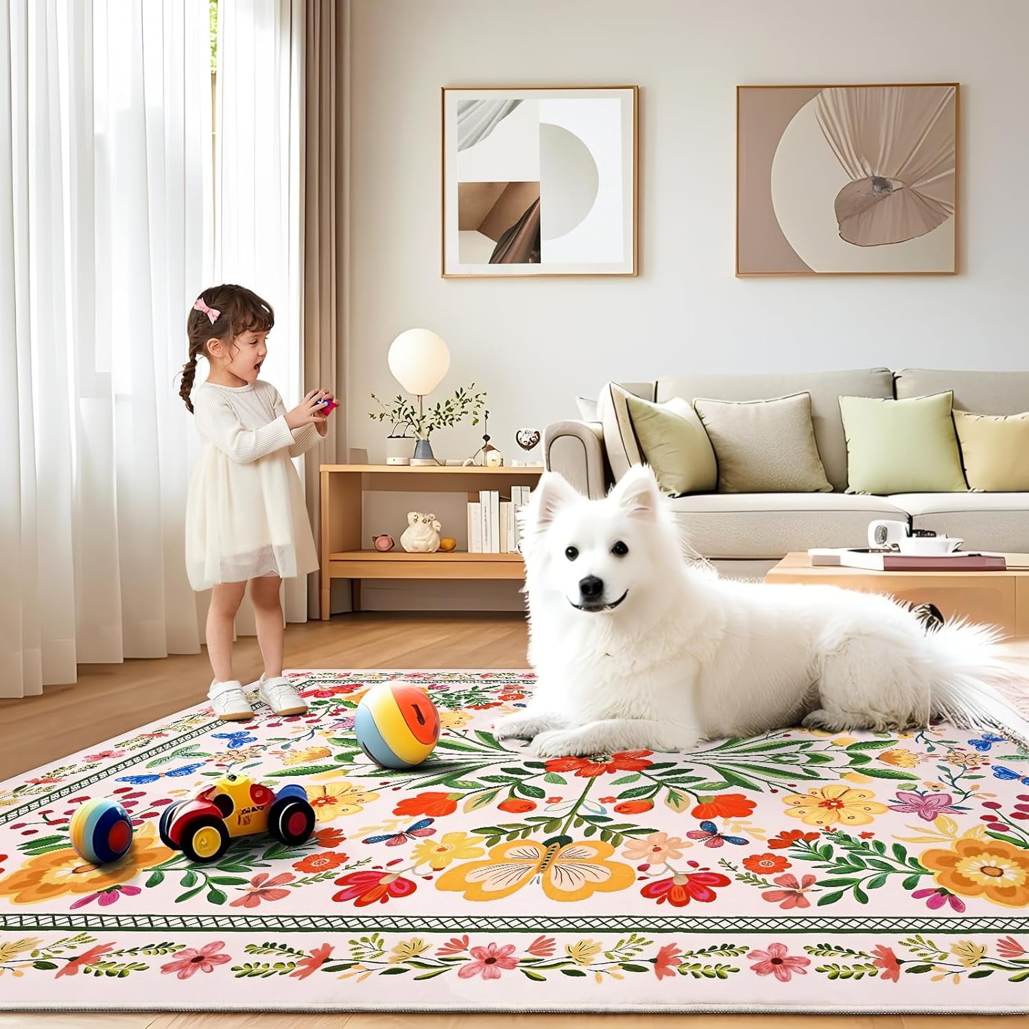 Bleum Cade 8'x10' Area Rugs for Living Room, Washable Rugs Modern Rugs for Bedroom Dinning Room,Boho Floral Rug Ultra Soft Non Slip Durable Large Carpet Home Decor,Beige