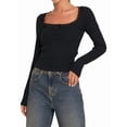 thumbnail image 2 of Female Long Sleeve Crop Top Square Neck Going Out Tops Cute Ribbed Knit Bow-Knot Lace Patchwork T Shirts Black XL, 2 of 6
