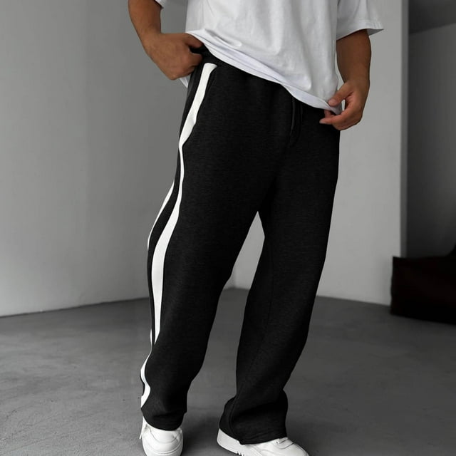 Ceisia Men's All-Season Color Blocked Casual Gift Straight Leg Pants Elastic Drawstring Waist Pockets for Outdoor Daily Work We ar