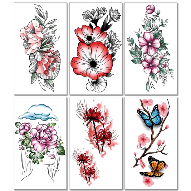 6 uds arte tatuaje falso impermeable flor desechable tatuaje pegatinas para niños niñas