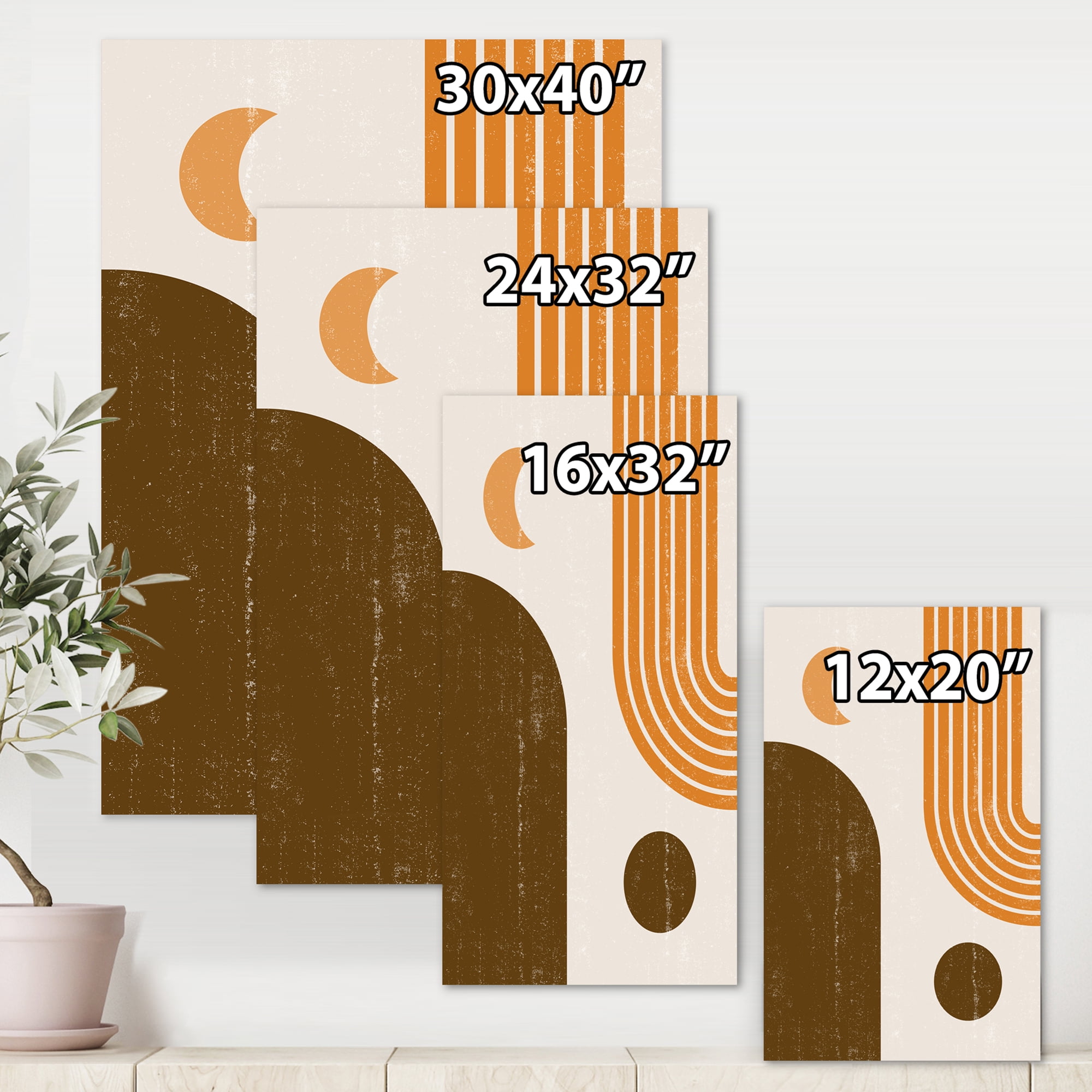 Designart ' Rainbow In Earth Tones Abstract Geometric Art ' Modern Canvas Wall Art Print