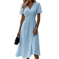 thumbnail image 2 of Boho Dresses for Women Summer Wrap V-Neck Short Sleeve Vintage Dress Casual Knee Length A-Line Dress, 2 of 9
