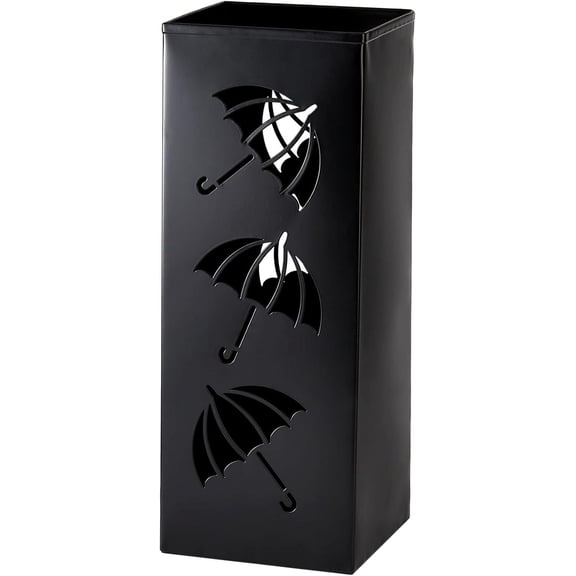 Metal Umbrella Stand Rack, Square Umbrella Rack for Entryway, 16.5 Inch Tall Black Umbrella Storage Organizer with Ventilated Hollow Design for Home Office