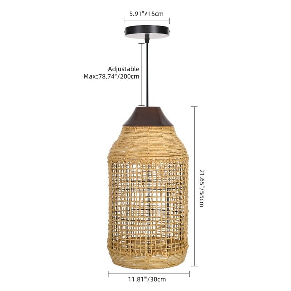 Arturesthome Farmhouse Pendant Light for Kitchen Island,Rattan Chandelier Lighting Woven Lampshade for Living Room Bedroom