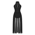 thumbnail image 5 of IEFIEL Womens Sleeveless Lyrical Dance Dress Illusion Deep V-neck Mesh Split Maxi Dress Flowy Modern Dance Leotard Black L, 5 of 7