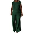 thumbnail image 2 of pstuiky Lounge Sets for Women Summer Solid Color Lightweight Pajama Sets with Pants Leisure Loose Fit Crew Neck Sleeveless Sleepwear Green XL, 2 of 7