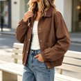 thumbnail image 4 of Women’s Lapel Button Jacket, Lightweight Long Sleeve Loose Jackets, Fall Elastic Hem Casual Outerwear with Pockets, 4 of 6