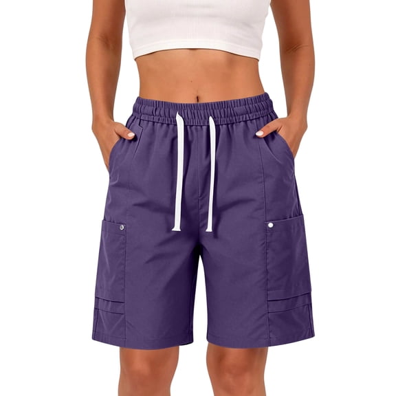 Inglocry Women's Cargo Shorts Summer High Waisted Bermuda Shorts Casual Trendy Hiking shorts Elastic Waist Pant with Pockets 2026 Purple XL