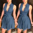 thumbnail image 3 of Robe Moulante d'Été en Denim Sans Manches Robe Courte Soirée Mini Robes, 3 of 4