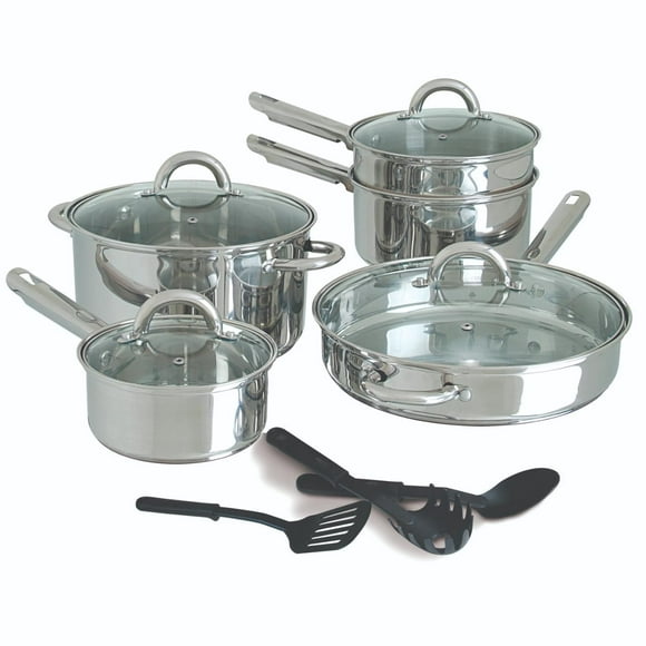 Gibson Abruzzo 12 Piece Stainless Steel Cookware Set, Mirror Polish