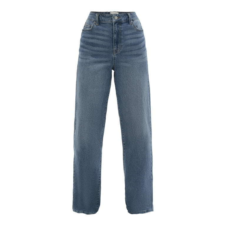 【BOK PLACE】Hip Incised Semi Baggy Wide Fit Denim Pants No Boundaries High Rise Baggy Wide Leg Jeans, 32'' Inseam