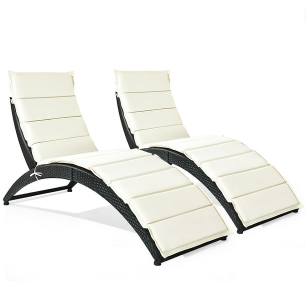 Costway 2PCS Folding Patio Rattan Lounge Chair Chaise Cushioned