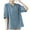 Blue, variant on Summer Womens Tops 2025 Cotton and Linen Plus Size Solid Color Button Half V-neck Shirt Short Sleeved V-neck Shirt