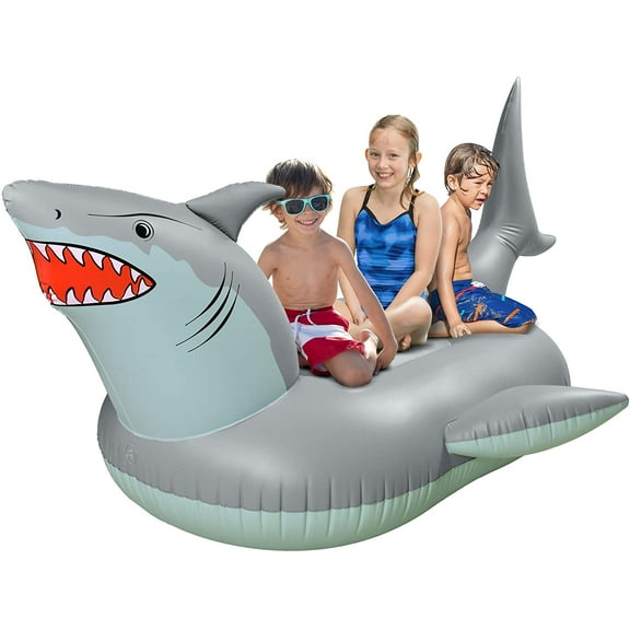 GoFloats Giant Inflatable Shark Pool Float | Raft Includes Bonus Shark Drink Float | Swimming Fun for Kids and Adults, Gray