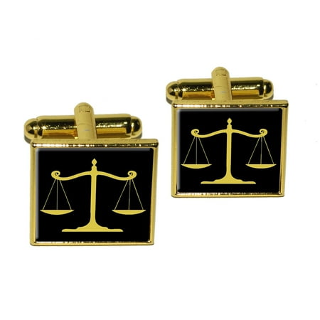- Balanced Scales of Justice Symbol Legal Lawyer Gold and Black Square Cufflinks