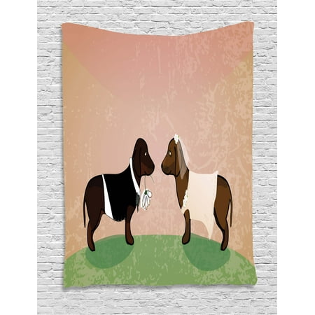 Dog Themed Bedrooms Dachshund Tapestry, Cute Groom and Bride Dogs Marriage Themed Ceremonial Illustration Cartoon Style, Wall Hanging for Bedroom Living Room Dorm Decor, 40W X 60L Inches, Multicolor, by Ambesonne ()