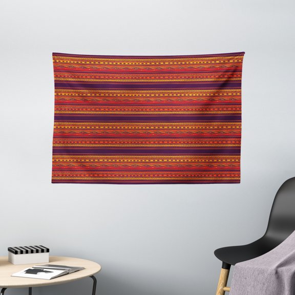 Orange Tapestry, Abstract Hand Drawn Ethno Pattern Artistic Tribal Ancient Borders Doodle Style, Wall Hanging for Bedroom Living Room Dorm Decor, 60W X 40L Inches, Orange Red Plum, by Ambesonne