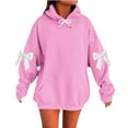 thumbnail image 2 of Otntypg Lightweight Hoodies for Women Cute Bowknot Long Sleeve Drawstring Hooded Pullover Tops Trendy Fall Oversized Basic Athletic Sweatshirts with Pockets Pink XXXL, 2 of 3