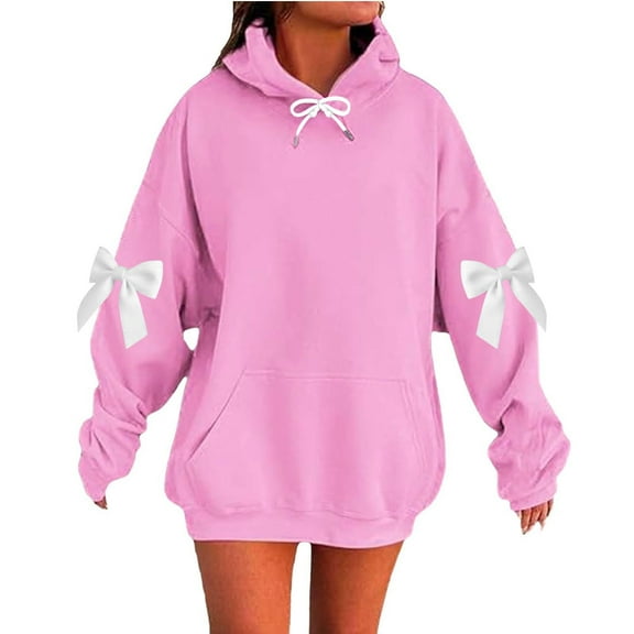 Admvng Womens Tops Plus Bow Loose Long Sleeved Sweatshirt Pullover Top, Size S-5XL