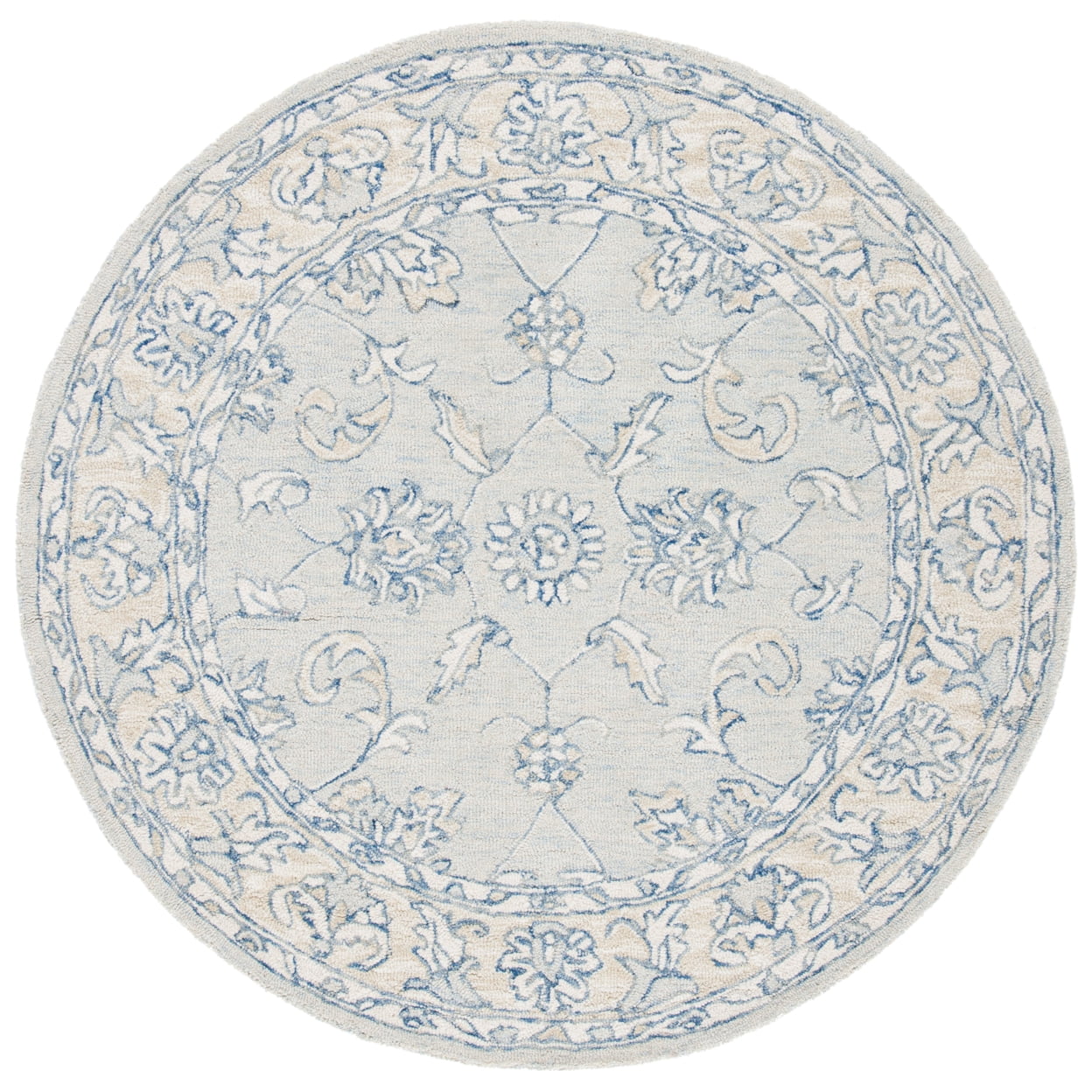 SAFAVIEH Micro-Loop Calista Floral Bordered Wool Area Rug, Blue/Beige, 4' x 6'
