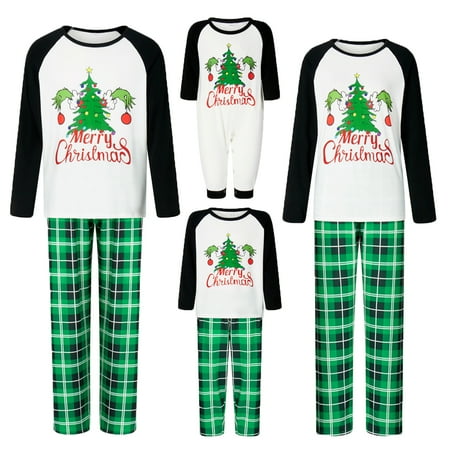 

Christmas Family Pajamas Matching Set Christmas Tree Tops and Plaid Pants Loungewear Soft Sleepwear