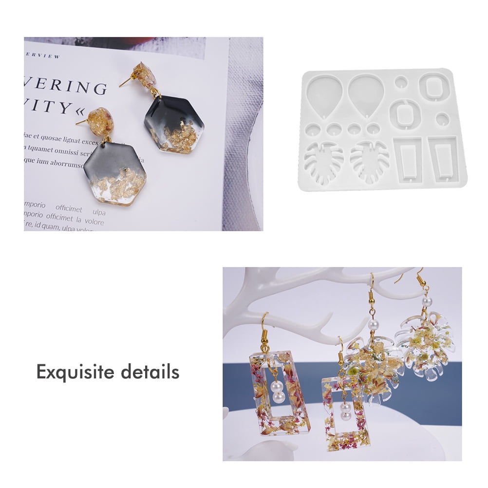 Kit De 4 Moldes De Silicona Para Resina Epoxi Waitamo - Para Hacer Pendientes, Colgantes Y Joyería DIY, Incluye Ganchos Y Anillas - Ideal Para Manualidades Creativas