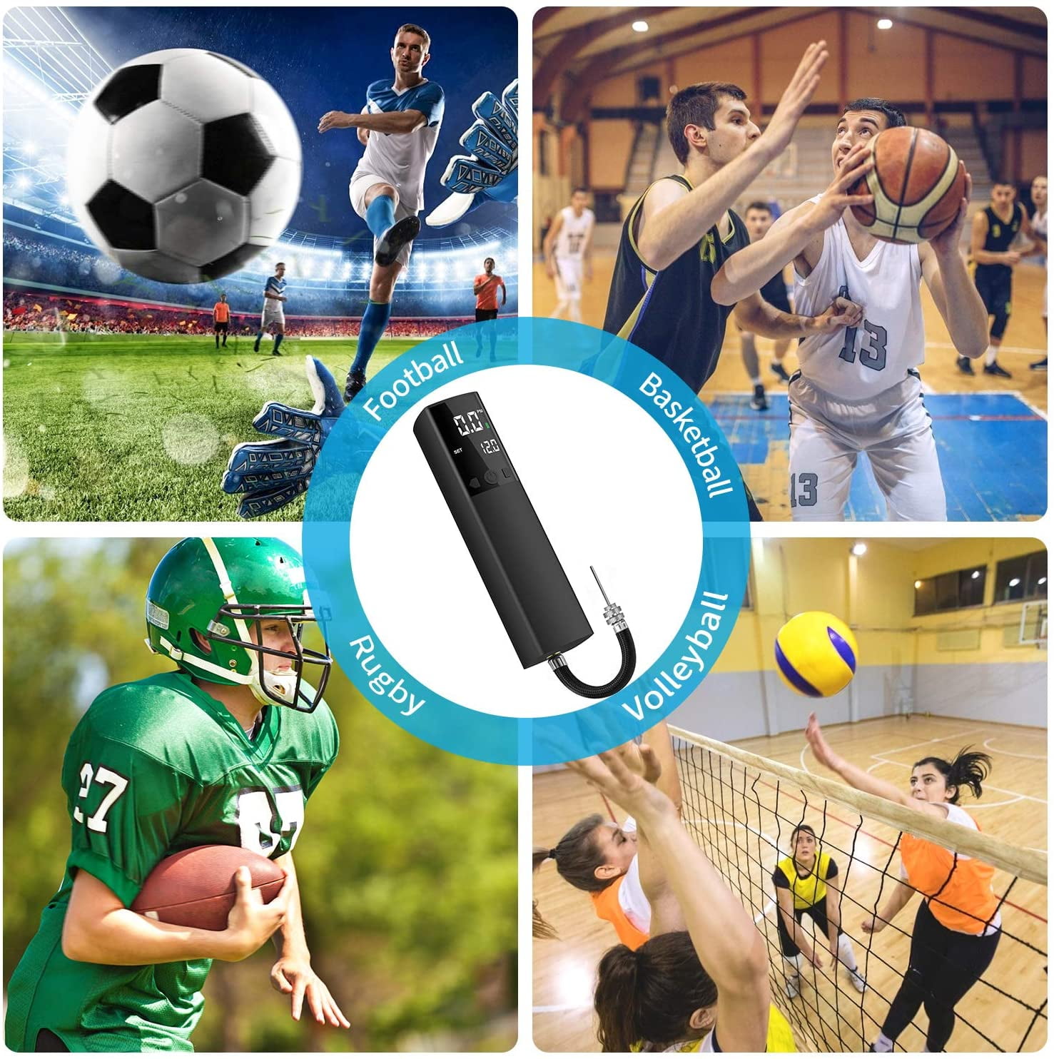 2 Needle and 1 Nozzle Electric Ball Pump,Smart Air Pump Portable Fast Ball Inflation with Accurate Pressure Gauge and Digital LCD Display for Football Basketball Volleyball Rugby 2 Needle and 1 Nozzle Electric Ball Pump,Smart Air Pump Portable Fast Ball Inflation with Accurate Pressure Gauge and Digital LCD Display for Football Basketball Volleyball Rugby