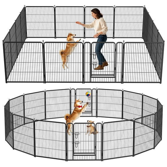 16 Panels Metal Dog Playpen, 32" Height Dog Fence Exercise Pen with Doors for Large Medium Small Dogs Rabbits Cats, Foldable Pet Puppy Playpen for Indoor & Outdoor Yard