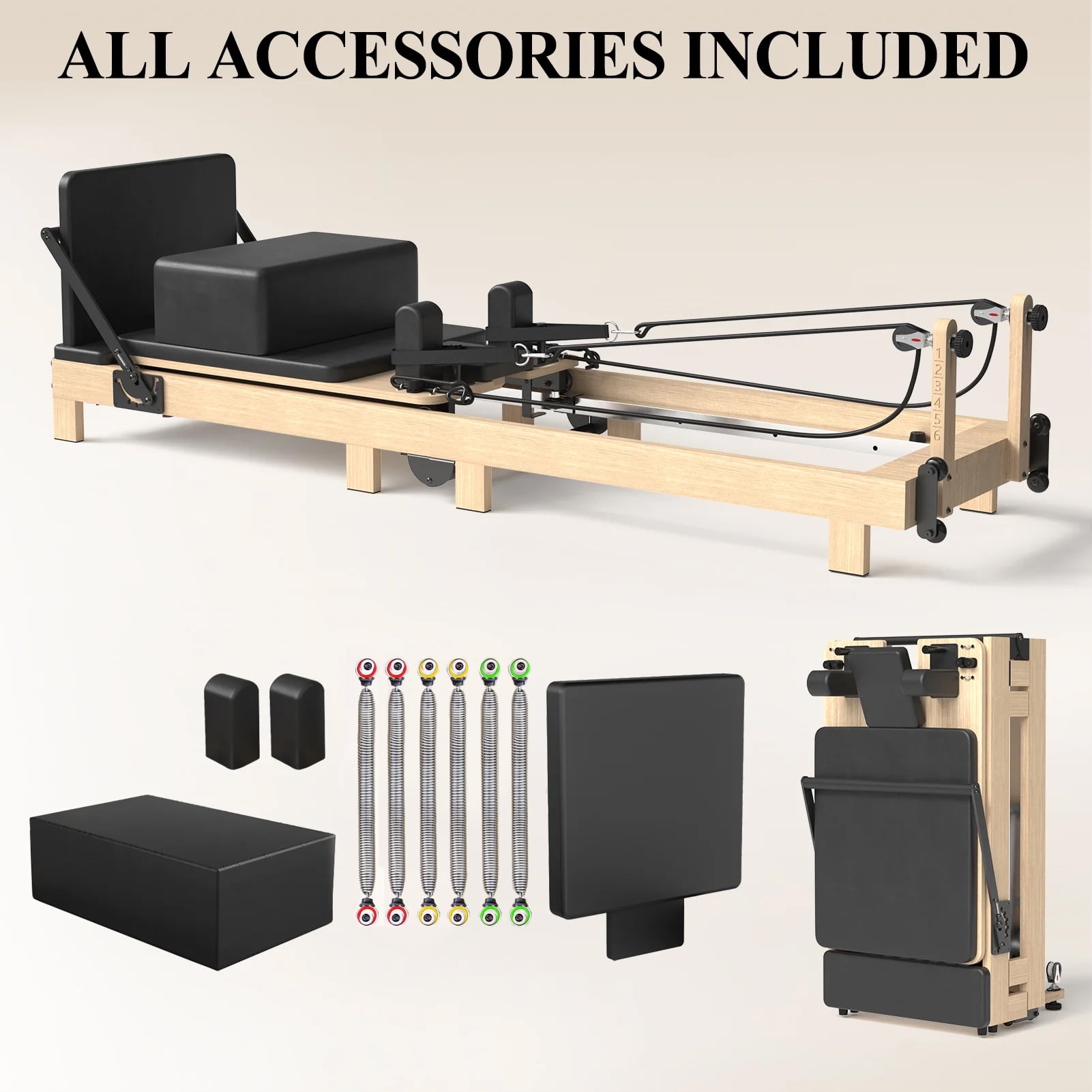 Syedee Pilates Reformer Machine, Wood Pilates Machine Bed Yoga Exercise Strength Training Equipment for Home Workout