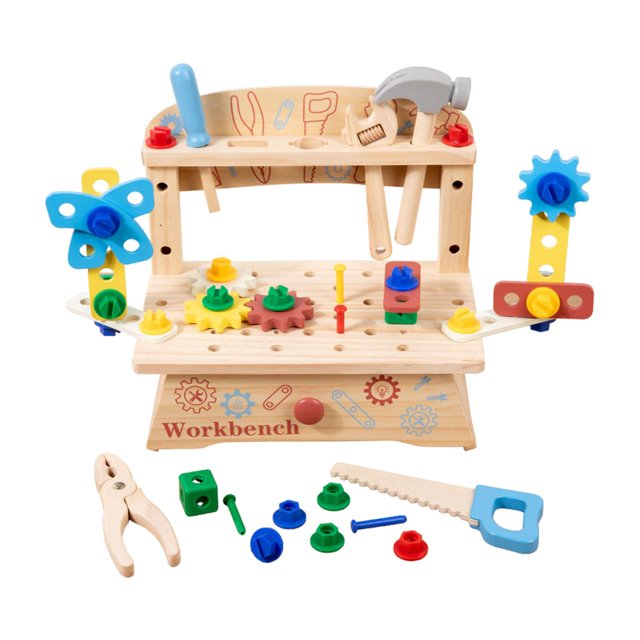 Juego de Herramientas, Actividad Motora Educativa, Llave de Madera, Juego de Tuercas Y Tornillos, Juego de Roles para Niños de 2, 3, 4, 5 Y 6 años Y
