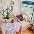 thumbnail image 3 of Vintage Manual Crochet Flowers White Round Lace Tablecloth Table Cover Embossed, 3 of 8